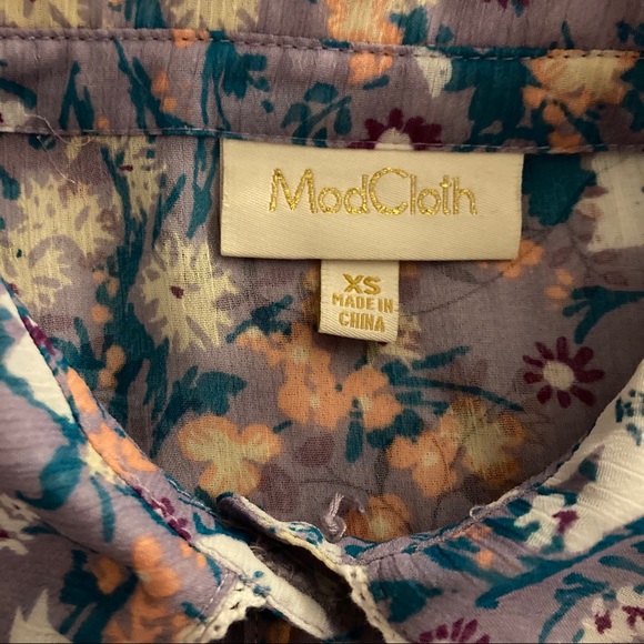 ModCloth | lavender floral chiffon peplum xs rare - Picture 8 of 13